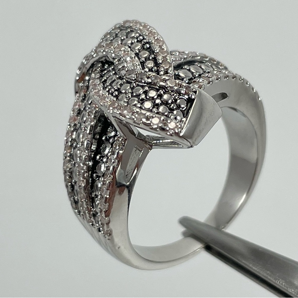 Ring Knot Band White Gray Diamond CZ Micro Paved Boho Statement Classic Stunning - Picture 4 of 7